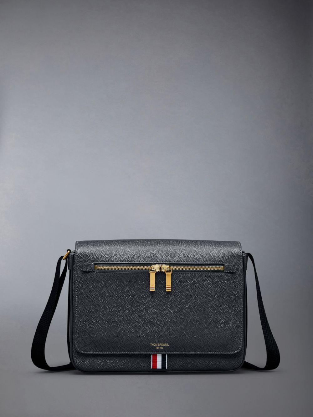 Women Thom Browne Pebble Grain Leather Reporter Shoulder Bags Grey | UBN23V81442