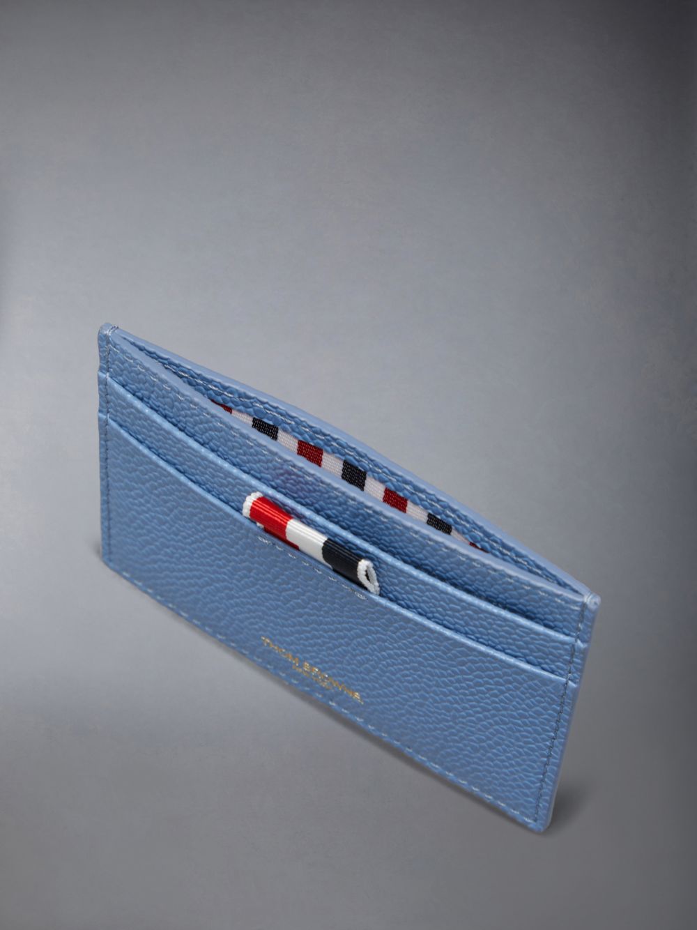 Women Thom Browne Pebble Grain Rose 4-Bar Single Card Case Blue | MTA84D72161