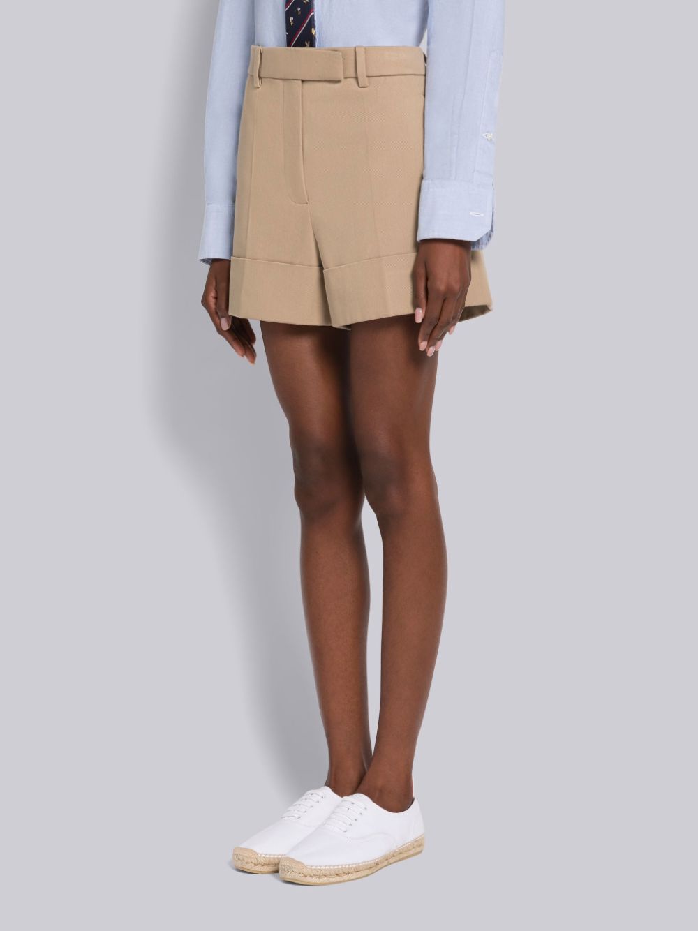 Women Thom Browne Piece Dyed Cotton Gabardine Beltloop Sack Shorts Beige | LKO36T77357