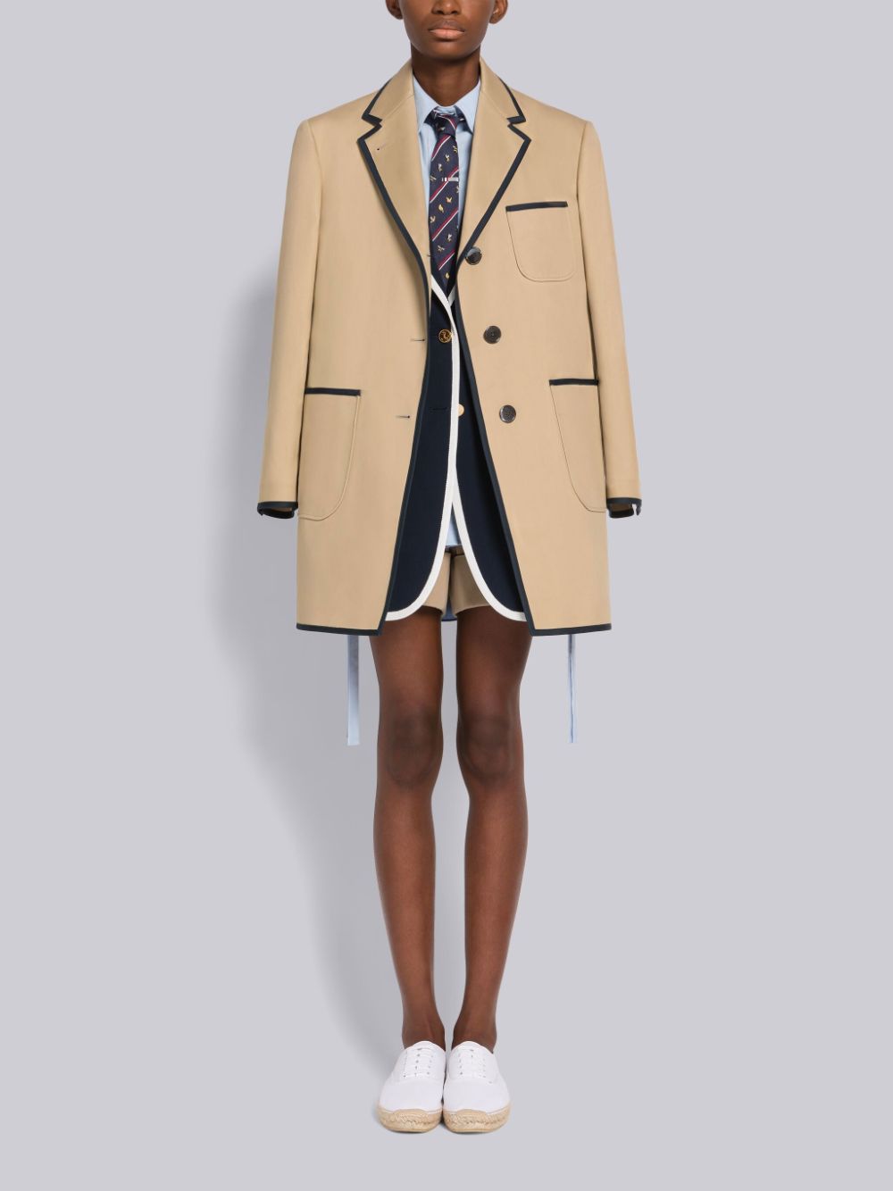 Women Thom Browne Piece Dyed Cotton Gabardine Beltloop Sack Shorts Beige | LKO36T77357