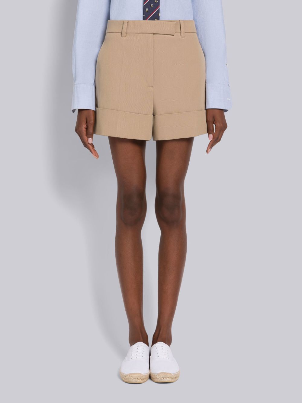 Women Thom Browne Piece Dyed Cotton Gabardine Beltloop Sack Shorts Beige | LKO36T77357