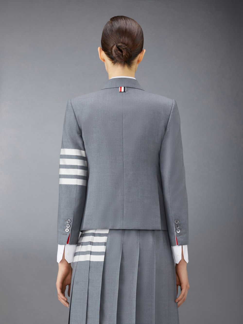 Women Thom Browne Plain Weave 4-Bar High Armhole Sport Coats Grey | ENR98Y45700