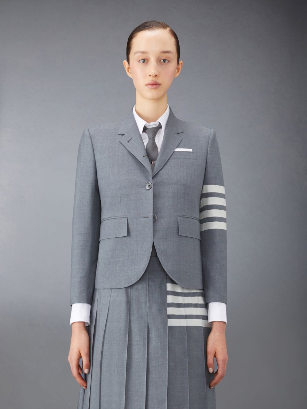 Women Thom Browne Plain Weave 4-Bar High Armhole Sport Coats Grey | ENR98Y45700