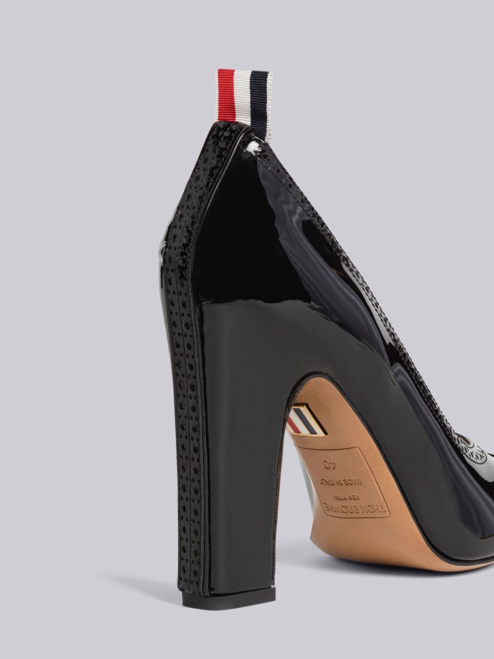 Women Thom Browne Soft Patent Slim Block Court Heels Shoes Black | YSL12K56026