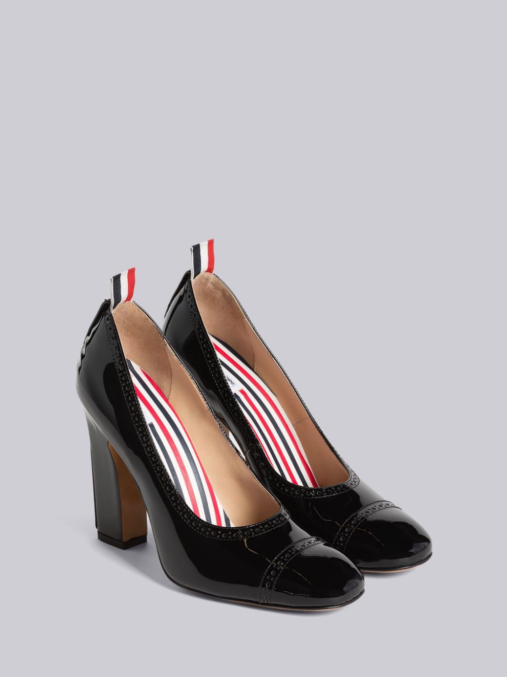 Women Thom Browne Soft Patent Slim Block Court Heels Shoes Black | YSL12K56026