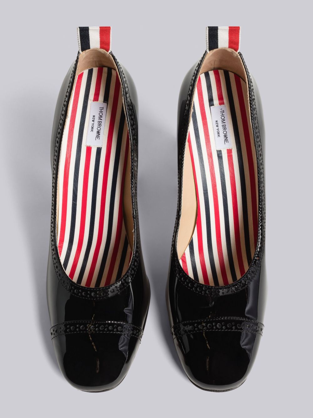 Women Thom Browne Soft Patent Slim Block Court Heels Shoes Black | YSL12K56026