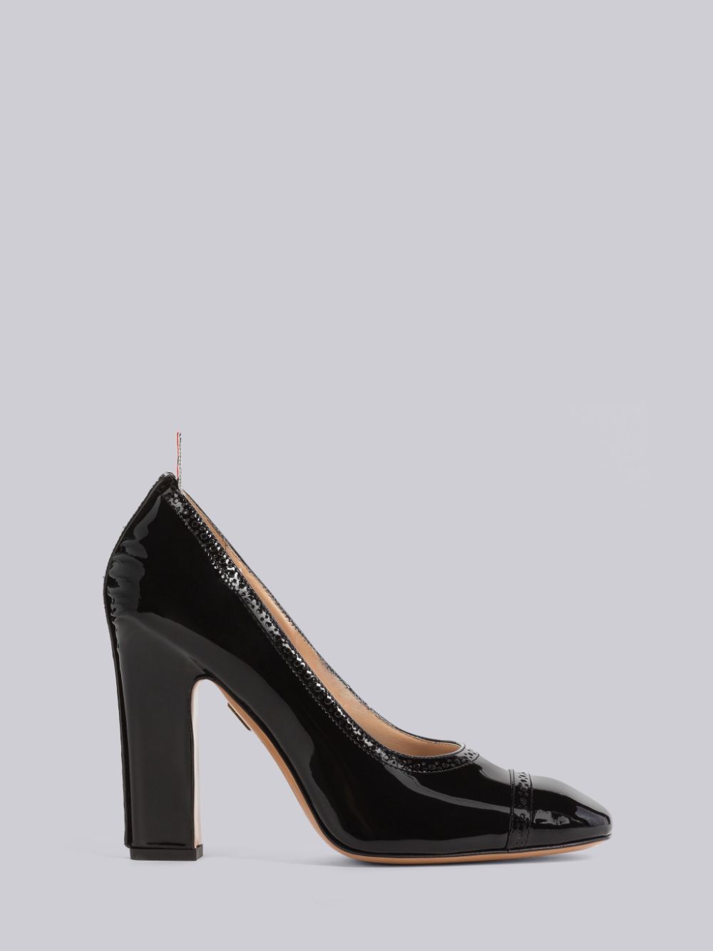 Women Thom Browne Soft Patent Slim Block Court Heels Shoes Black | YSL12K56026