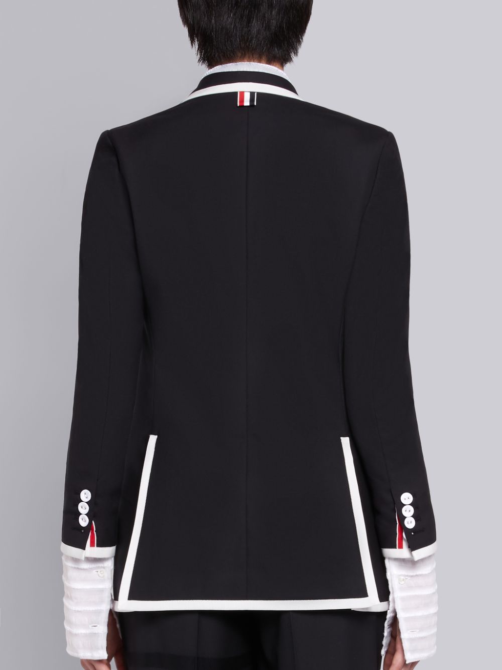 Women Thom Browne Super 120s Plain Weave Wide Lapel Jackets Black | IWE20T75893