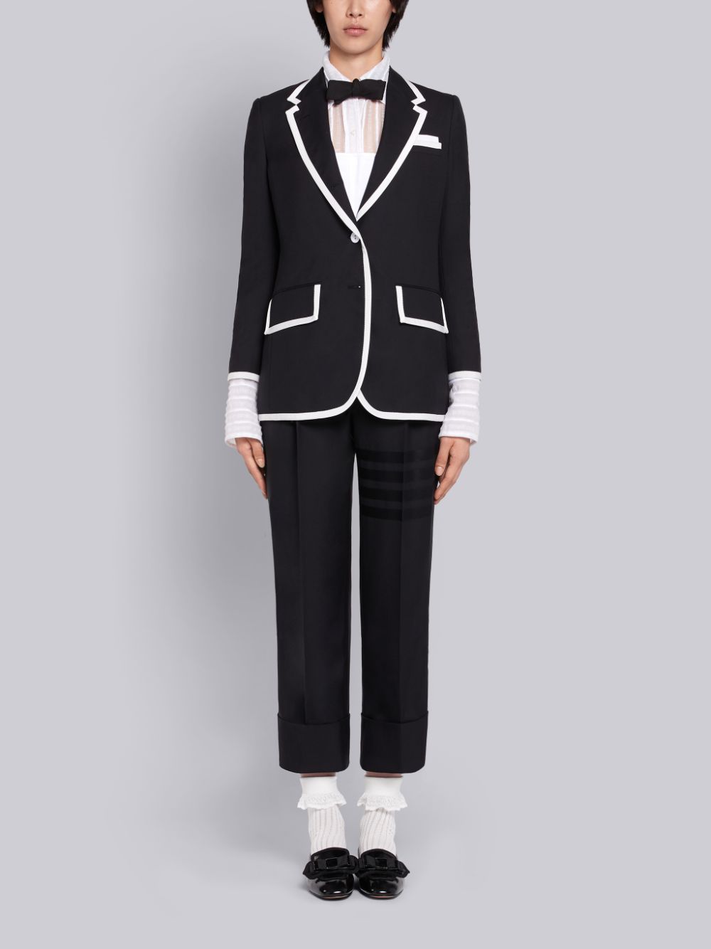 Women Thom Browne Super 120s Plain Weave Wide Lapel Jackets Black | IWE20T75893