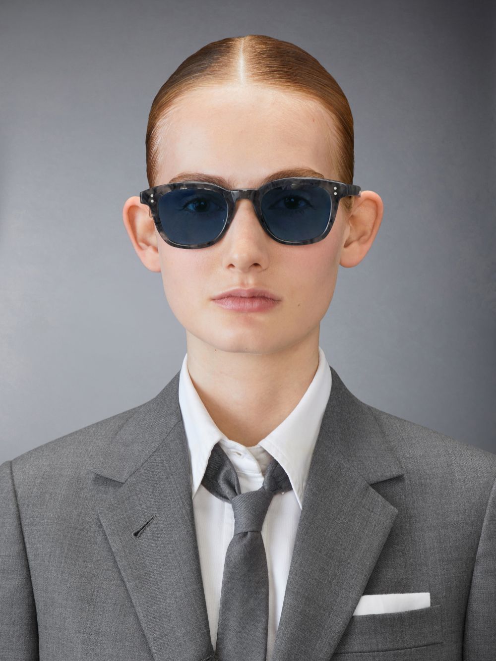 Women Thom Browne Tortoise Acetate Rectangular Sunglasses Grey | FIT06P63558