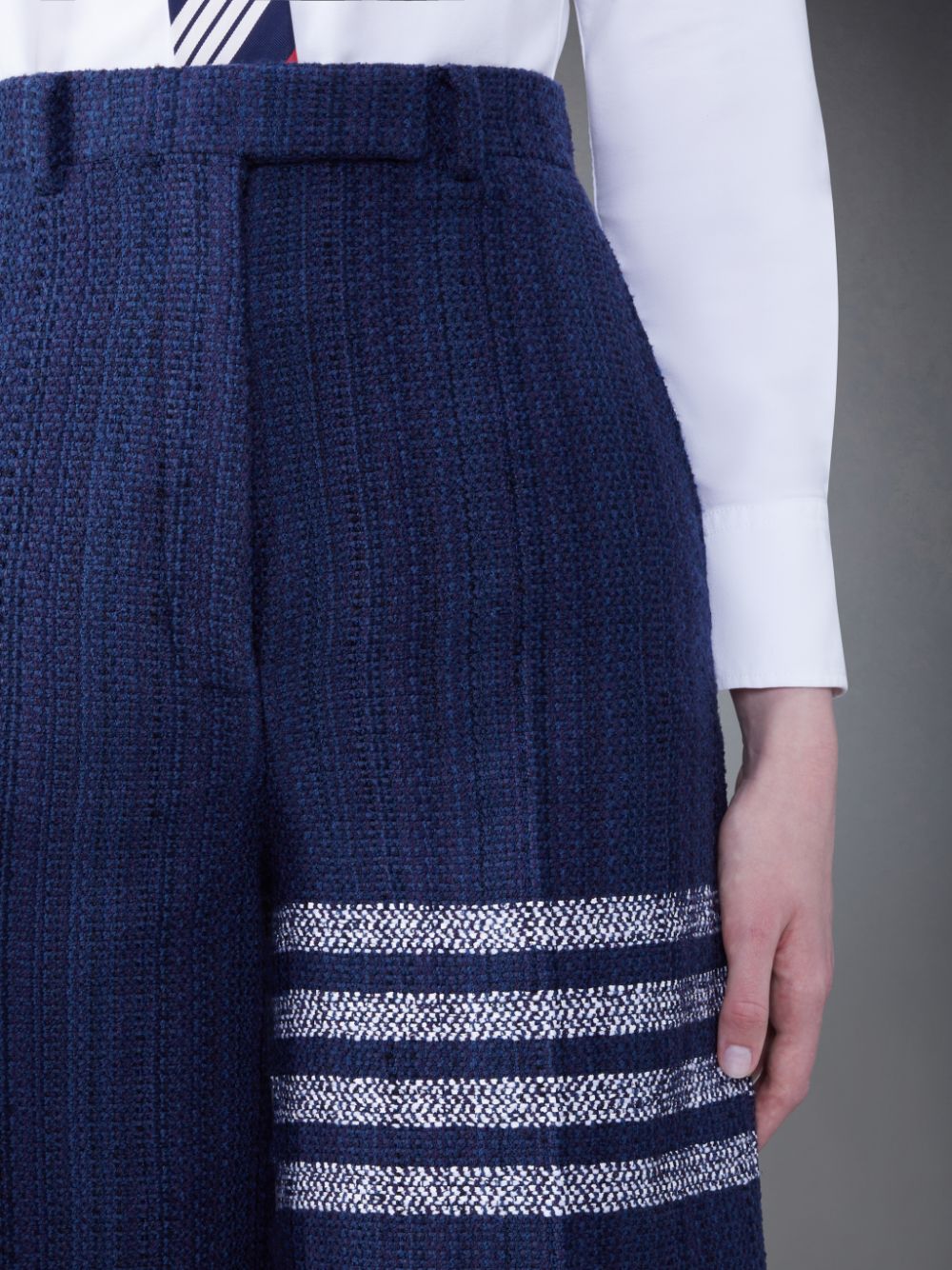 Women Thom Browne Tweed Fray 4-Bar High Waist Shorts Blue | QCL17R16814