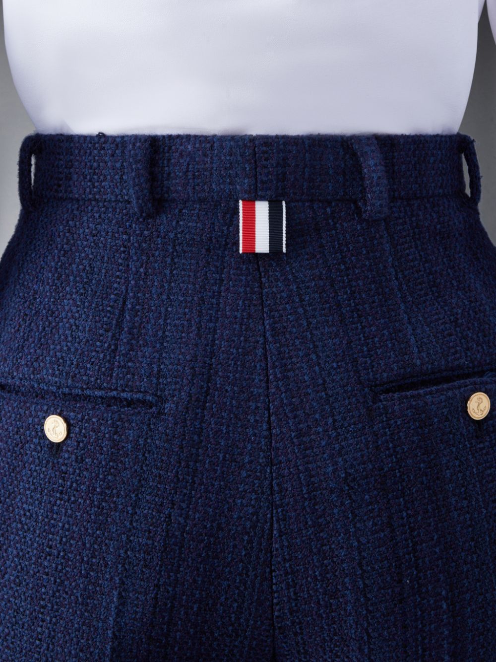 Women Thom Browne Tweed Fray 4-Bar High Waist Shorts Blue | QCL17R16814