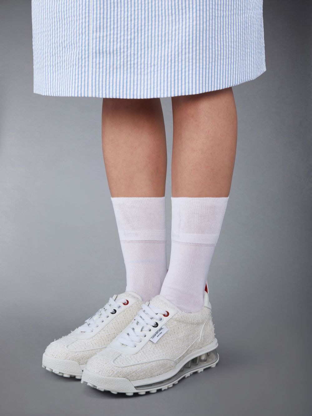 Women Thom Browne Tweed Tech Runner Sneakers White | NFW76C98605