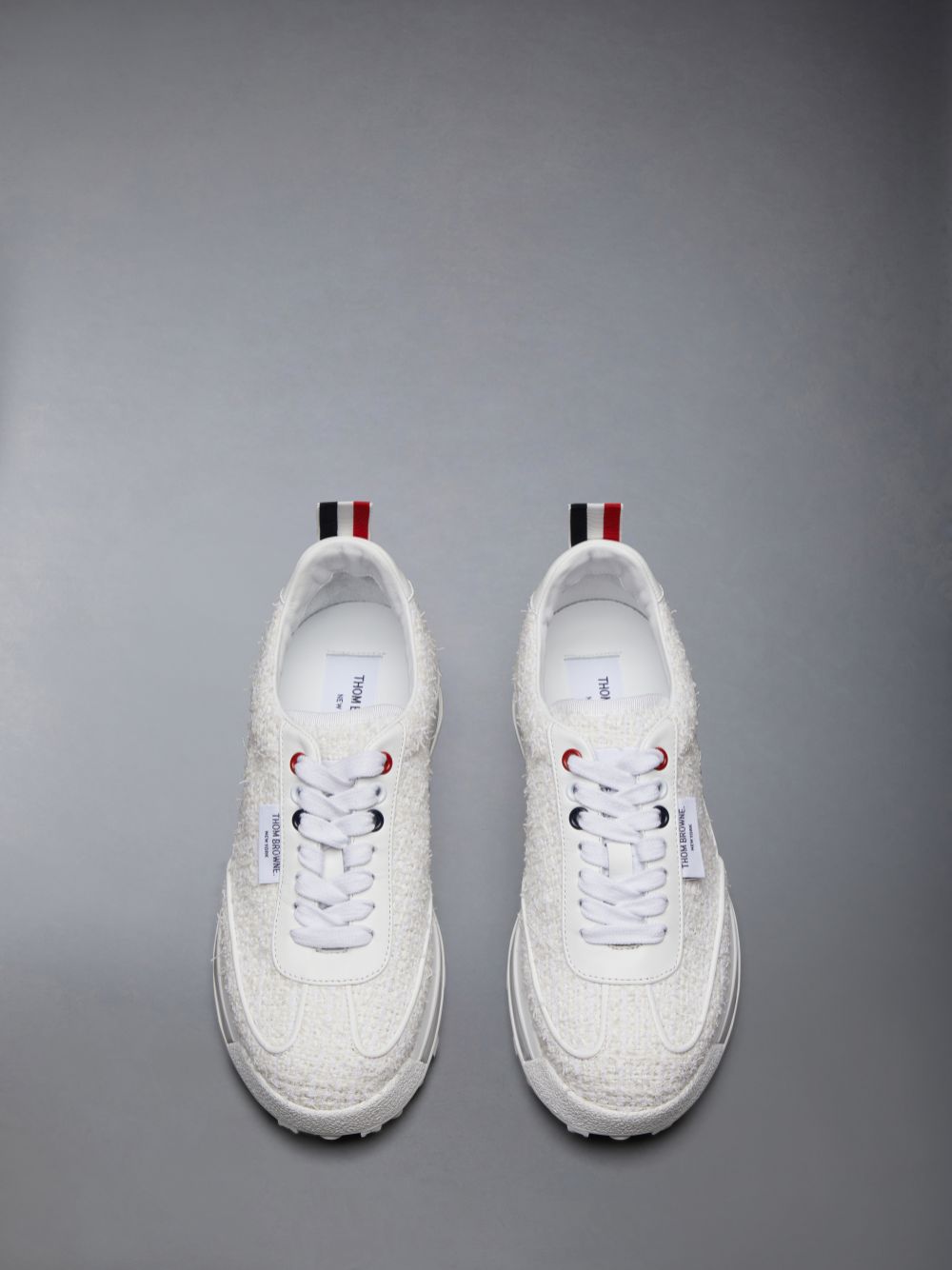 Women Thom Browne Tweed Tech Runner Sneakers White | NFW76C98605