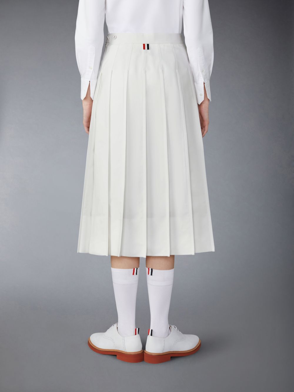 Women Thom Browne Typewriter Self Tipping Midi Pleated Skirts White | UDE17R90615