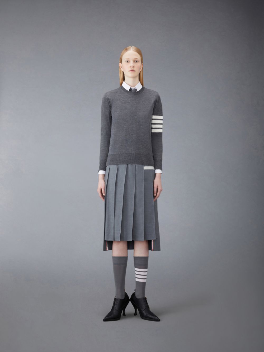 Women Thom Browne Wool 4-Bar Relaxed Pullover Grey | CLT47A59688