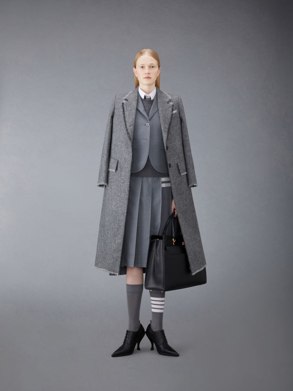 Women Thom Browne Wool 4-Bar Relaxed Pullover Grey | CLT47A59688