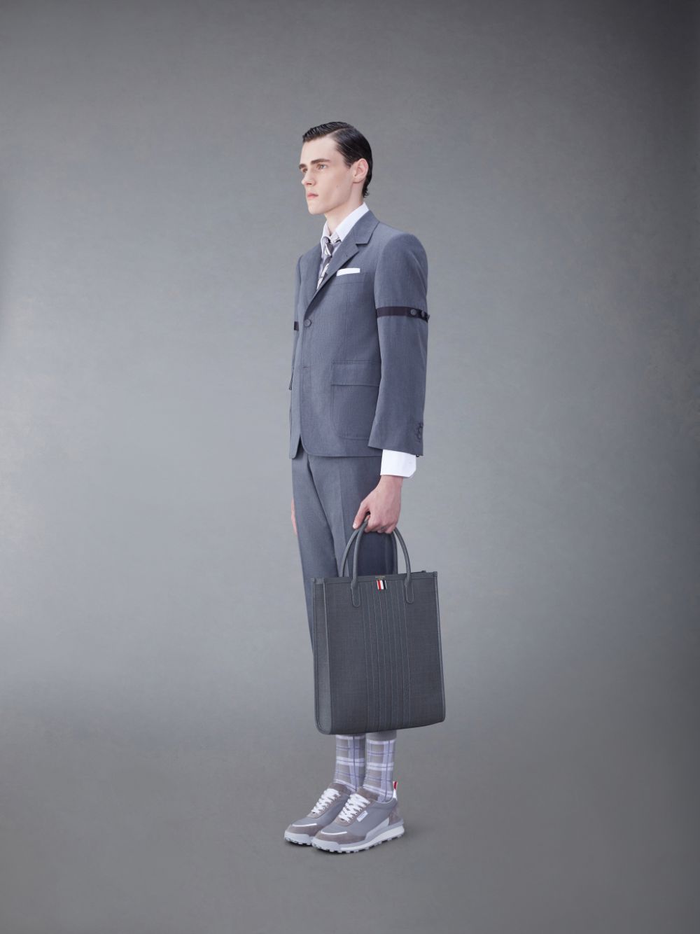 Women Thom Browne Wool 4-Bar Tote Bags Grey | UYO94M94281