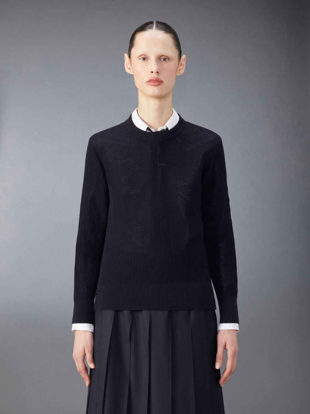 Women Thom Browne Wool Crepe 4-Bar Relaxed Fit Pullover Blue | XXF06V50696