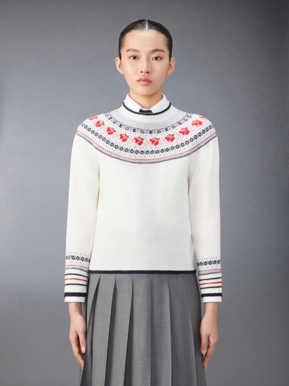 Women Thom Browne Wool and Mohair Rose Pullover White | QCJ14H87321